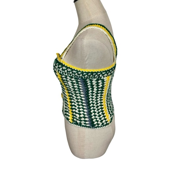 Vintage Handmade Granny Crochet Knit Button Corset Style Bustier Tank Top Vest - Picture 3 of 10